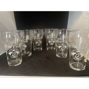 COCA COLA Set of 6 Vintage  75th Anniversary Bell Shaped 10oz Coke Glasses